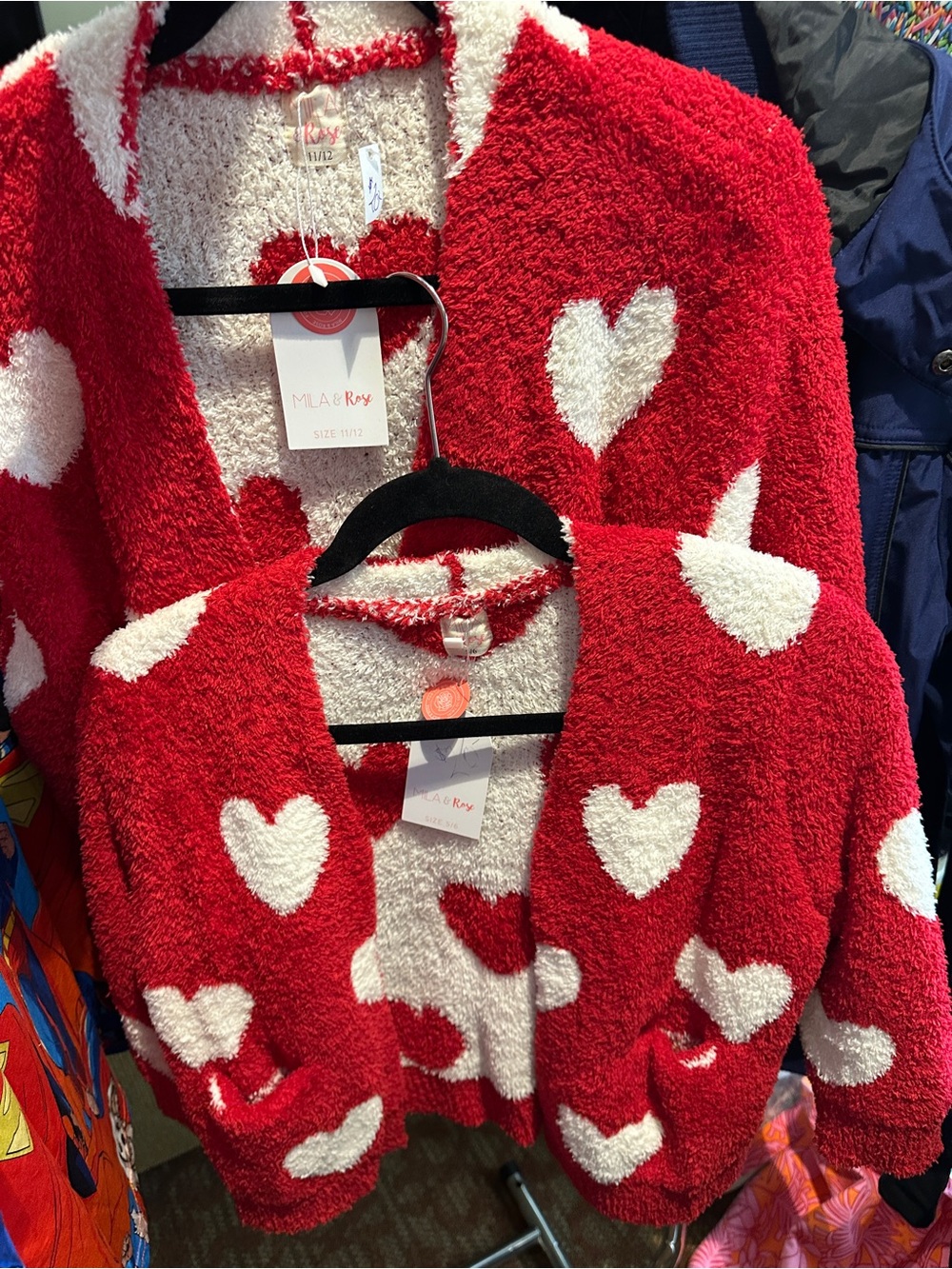 Matching Red Heart Kids Plush Cardigans (sizes 5/6 and 11/12)